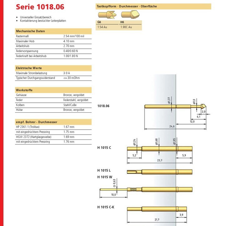 特价代理直供德国PTR进口1018.06光板测试探针PCBA五金电子充电针