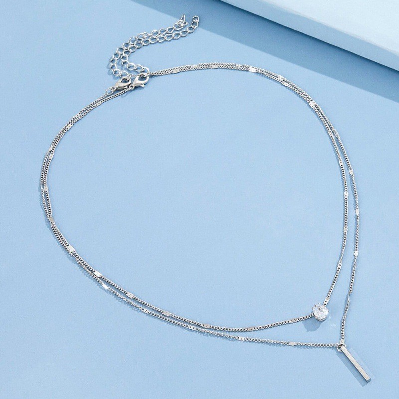 Silver diamond double layer silver necklace # Xl092