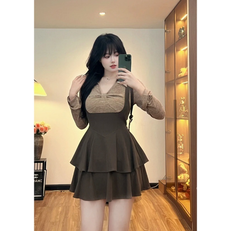 大码女装辣妹长袖连衣裙秋季梨形身材蛋糕裙胖MM遮肚子显瘦短裙子|undefined