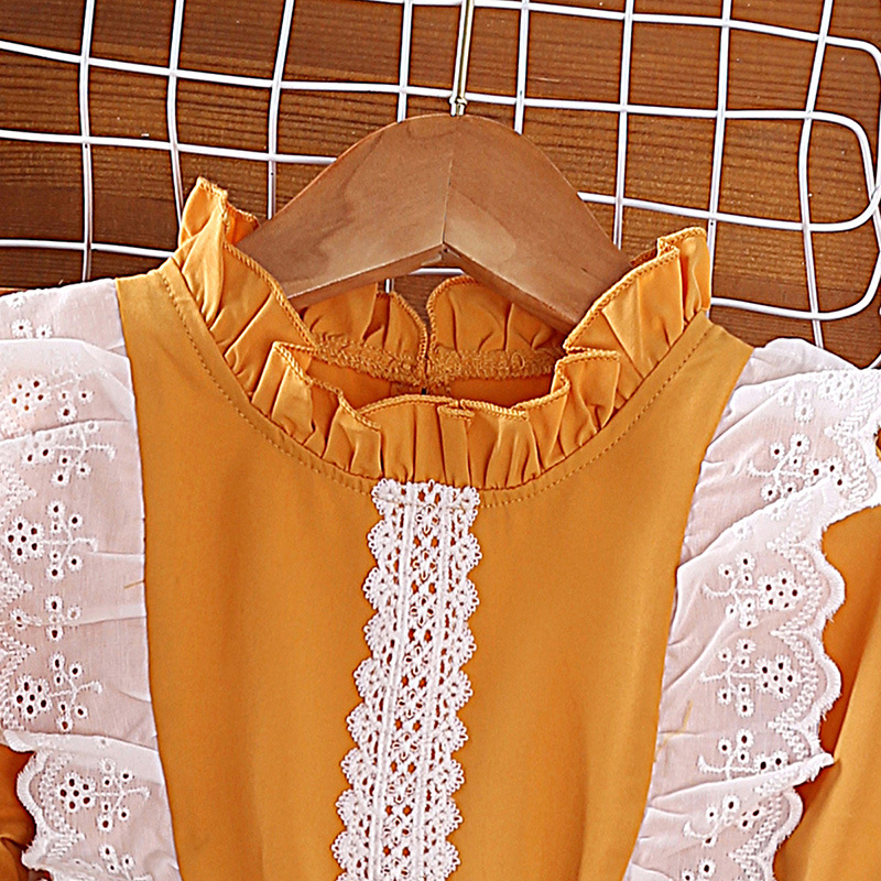 Barns vår Ny Sweet Lace Långärmad prinsessklänning för flickor_voghion.com