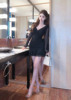 Low cut V-neck dress for autumn and winter， new ruffled edge slim fit and hip wrap short skirt