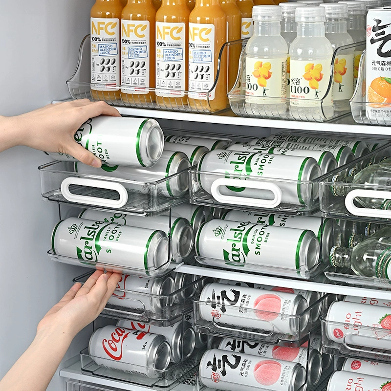 Refrigerator Beverage Storage Rack, Double-Layer Self-Rolling Organizer for Cans (Large)
