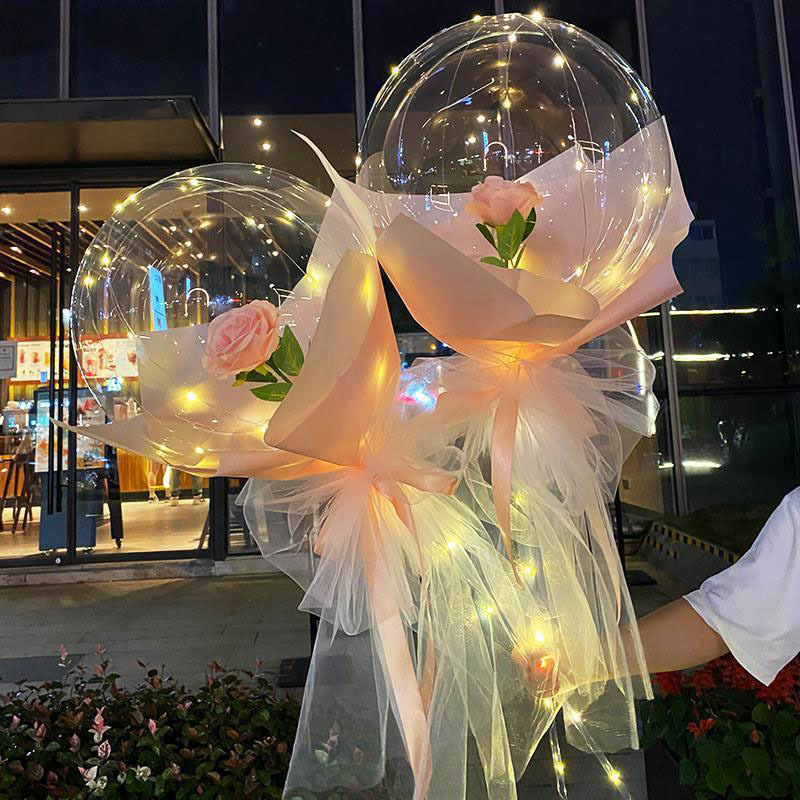 網紅髮光玫瑰花波波球氣球花束材料包情人節禮物夜市地攤玩具批發