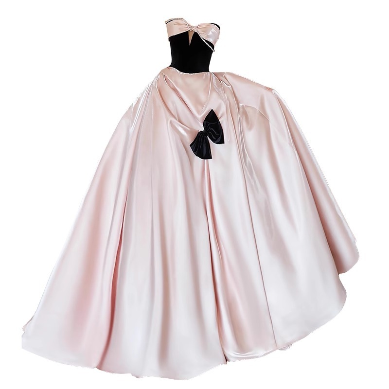 Vestido de noche de satén rosa con top de tubo para mujer, nuevo estilo 2026, vestido de princesa para ceremonia de mayor edad francesa, vestido de compromiso, vestido de brindis para la novia