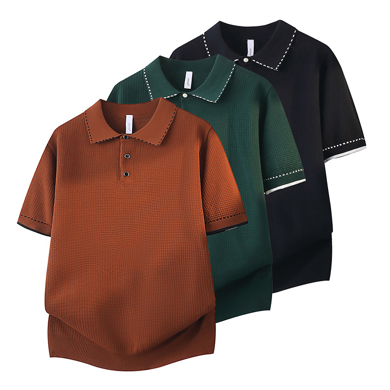 Camiseta polo con solapa falsa de dos piezas camiseta de manga corta de hombre empalmado con medio cremallera vieja fábrica de viento de verano al por mayor