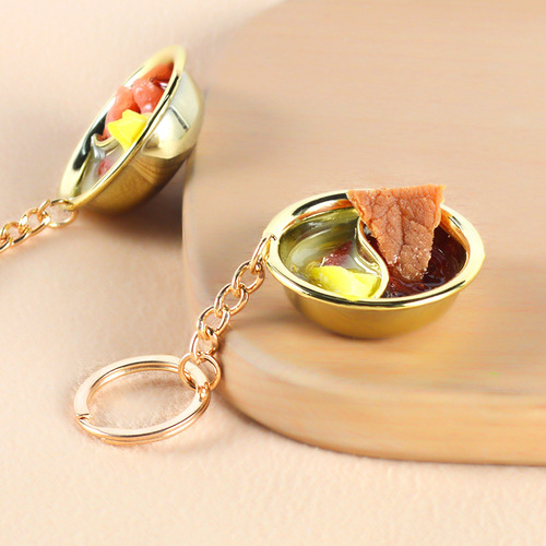 Mini simulation mandarin duck hot pot model doll house diy kitchen toy miniature food toy keychain pendant wholesale