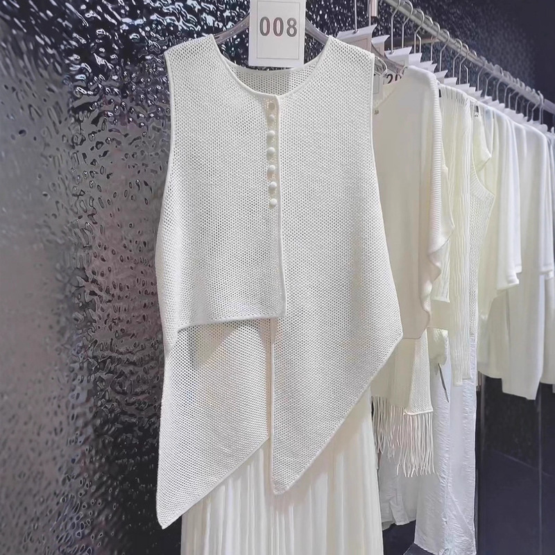 Irregular Hollow-Out Sleeveless Vest for Women, Summer Outerwear Knit Top, 2026 New Korean Style Loose Top