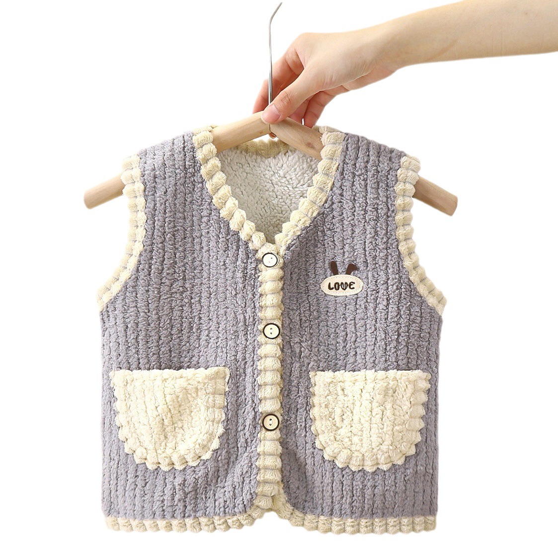 Children's Vest Autumn and Winter Thickened Puff Velvet Cartoon Baby Vest Boys and Girls Korean Style Cardigan Jacket Children's Clothing