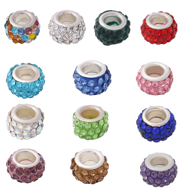 Amazon Hot Selling Row of Soft Clay Inlaid with Diamonds, Three Rows of Eyelet Diamond Balls, Clay Balls, Large Hole Beads, DIY Bracelet Holes Wholesale