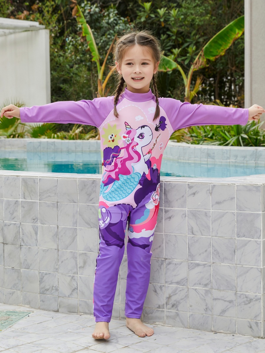 Traje de baño para niños, niña, verano, pequeña, mediana, niña, traje de surf, traje de baño de protección solar, mono, pantalones de manga larga, traje de baño