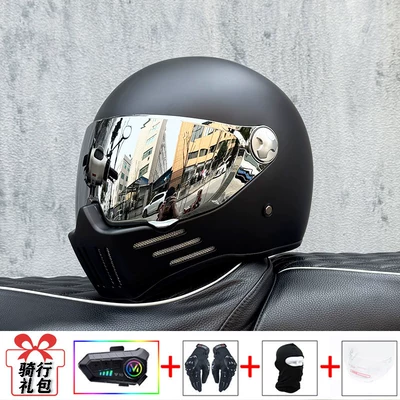 Motosiklet kaskı (dəbilqə) — Standard 3C Certified Retro Motorcycle - matt-black-silver-plated-mirror-transparent-mirror-delivered-y10-soft-wheat-m