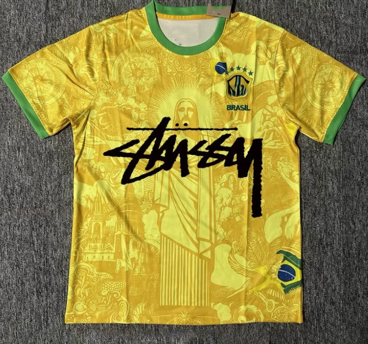 Футболка Stussy Stussy с подписью, Аргентина, Интер, Бразилия, Италия, Фламенго, короткие рукава
