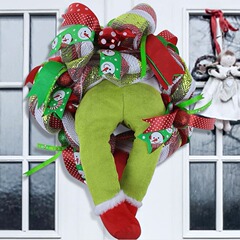 国境を越えた新しいグリーン奇クリスマス緑怪傑ぬいぐるみ緑毛怪人形花輪ぬいぐるみ