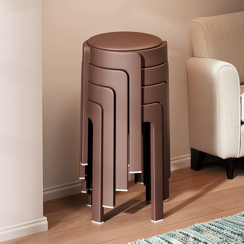 Taburete de plástico blando para uso doméstico, grueso, fuerte y duradero, taburete redondo apilable, silla de respaldo de mesa de comedor ligera y lujosa