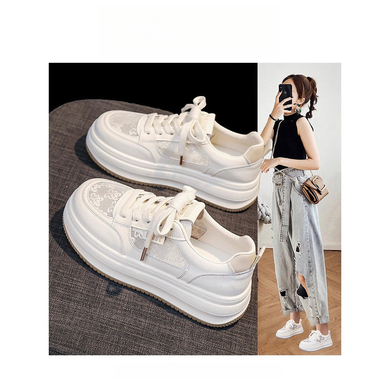 Lace Breathable Mesh White Shoes for Women 2026 New Summer Versatile Casual Sports Sneakers Thick-Soled Thin Mesh Shoes