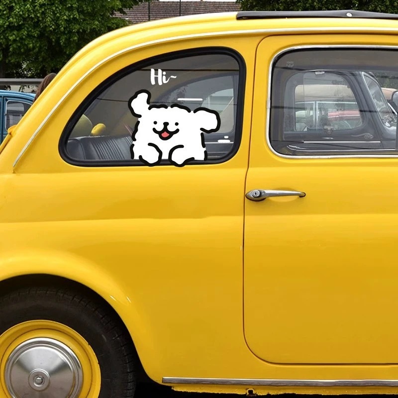 パーソナライズされたかわいい漫画のライン子犬車ブロック電気自動車オートバイスクラッチステッカー防水クリエイティブステッカー|undefined