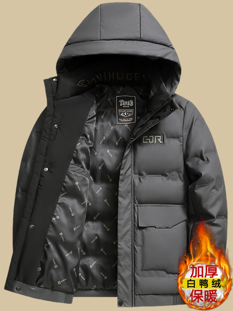 Invierno de mediana edad engrosado chaqueta de plumón hombre chaqueta de cuero con capuzas hombre chaqueta de cuero de invierno a prueba de viento