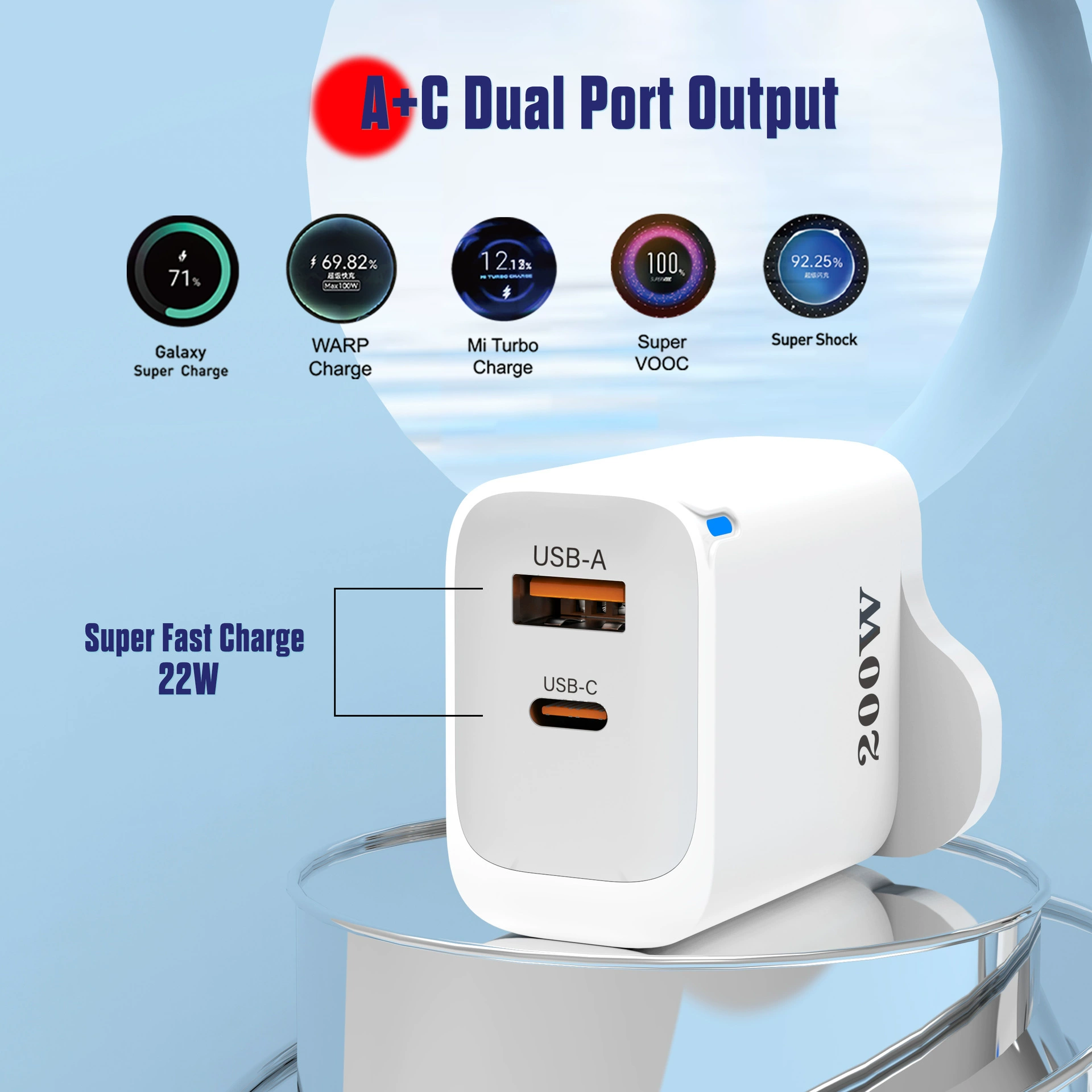 Зарядное устройство частной модели производителя 1C+2USB, европейско-американско-британская вилка, QC3.0, многопортовое зарядное