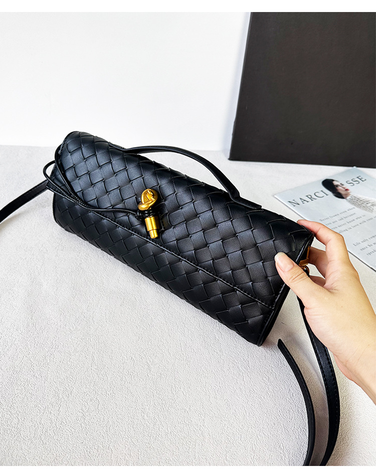 Túi clutch da bò dệt thủ công phong cách Pháp đeo chéo một bên vai — Cà phê, Trắng be, Xám nhạt, Xanh cỏ chi tiết 2