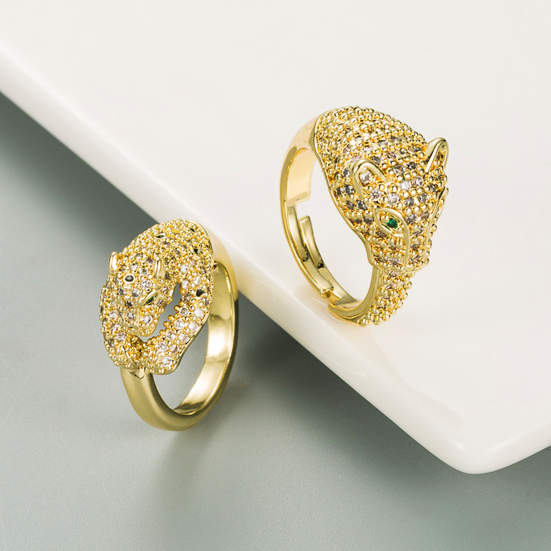 fashion three-dimensional leopard copper gold-plated zircon open ring