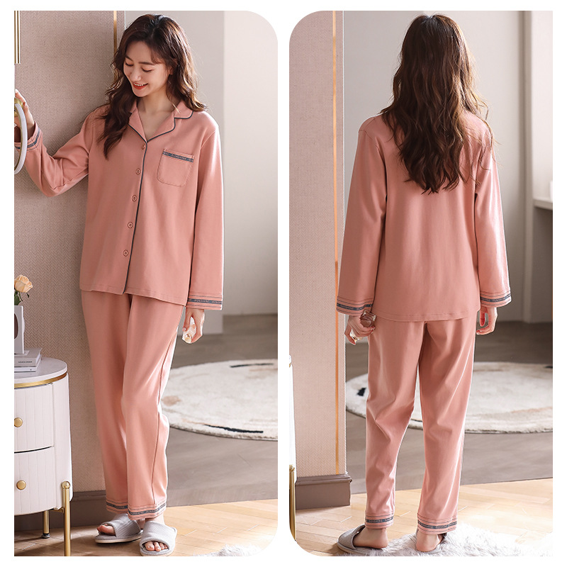 2023 nuevos pijamas de las mujeres de otoño e invierno 100% algodón de manga larga de solapa cardigan desgaste del hogar primavera y otoño traje