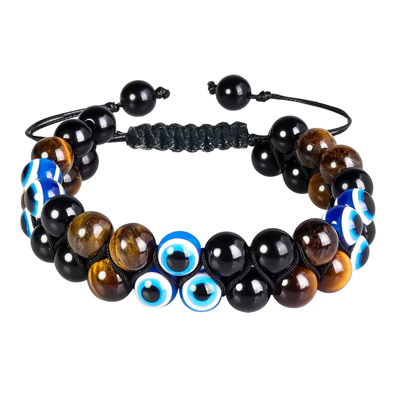 Title 3, Natural Stone Tiger Eye Woven Double-layer Adju...