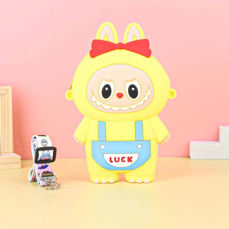 Labubu シリコーン携帯電話バッグ漫画かわいい誕生日ギフト弓シリコーン小銭入れハイエンドクロスボディバッグ|undefined