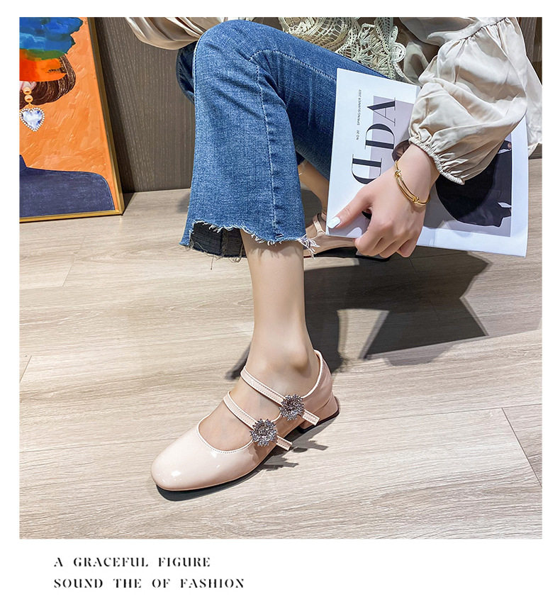 Giày Mary Jane cao gót mũi vuông đính đá hoa, gót thô 3–6 cm — Màu hồng nude, Màu đen chi tiết 15