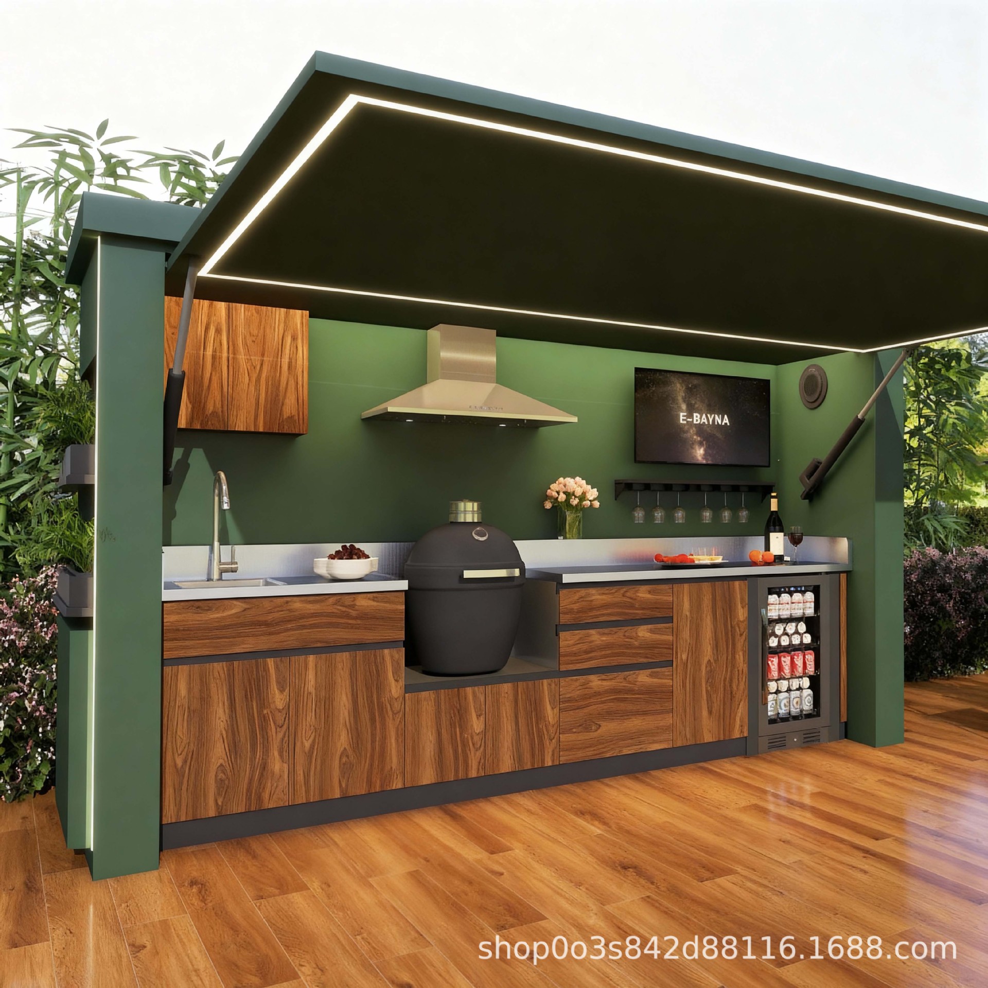 Suministro transfronterizo de cocina plegable multifuncional para fiestas al aire libre, horno exterior integrado con barbacoa, cocina móvil