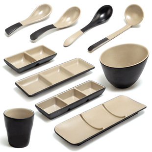 Melamine Japanese and Korean style barbecue dip dish hot pot restaurant sauce dish divided into two-compartment three-compartment dish flavor dish commercial spoon