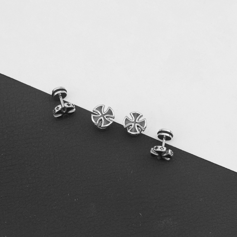 Japanese And Korean Trend Titanium Steel Cross Oil Drop Unisex Stud Earrings Unique Fashion Niche Light Luxury Ear Clips_voghion.com