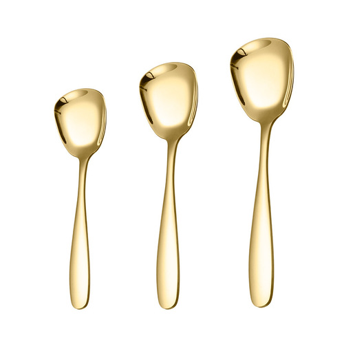 304 stainless steel square head flat bottom spoon, thickened Chinese ingot spoon, dessert spoon, student ice cream spoon