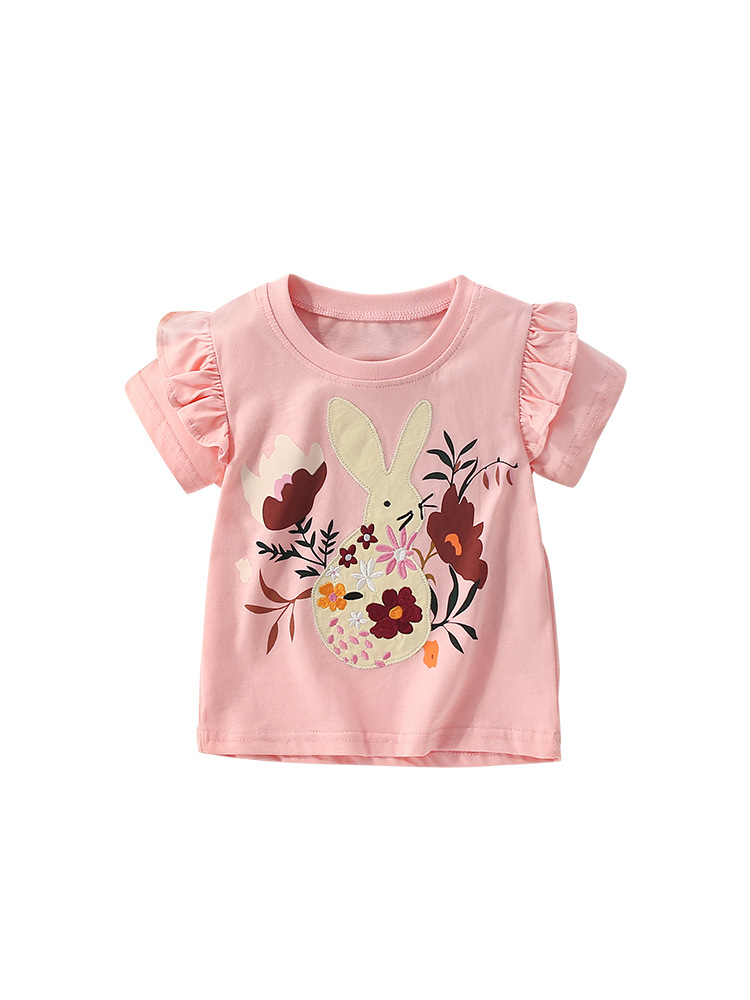 Camiseta de niña malwee transfronteriza verano nuevo estilo europeo y americano niños pequeños y medianos cuello redondo manga corta estilo occidental camiseta de niña