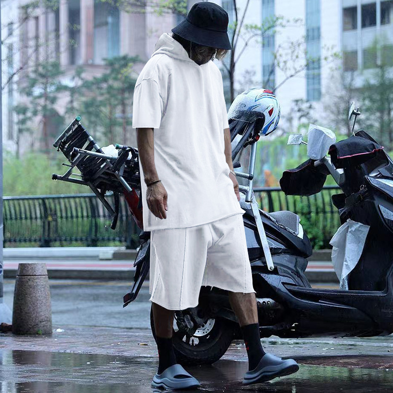 2024 Men's Short Sleeve Shorts Oversize Fur Loose Sports Casual Hooded Set_mkmklike.com