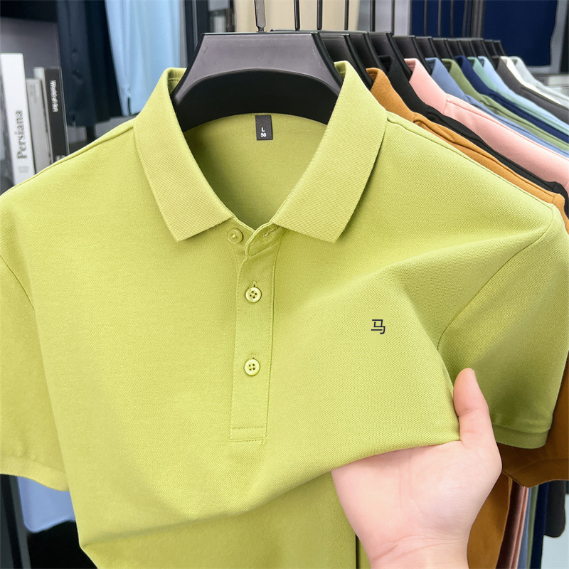 High-End Embroidered Men's Polo Shirt Short-Sleeved Lapel Casual Business Pony Logo Collar Pineapple Shirt Men's T-Shirt Wholesale