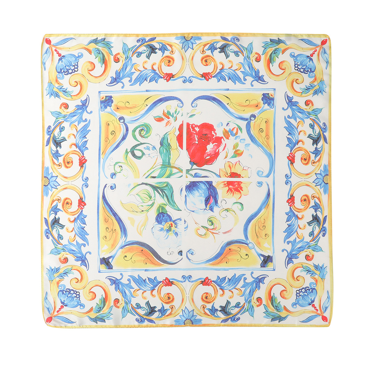 Квадратный шарф с цветком 70 см, белый.