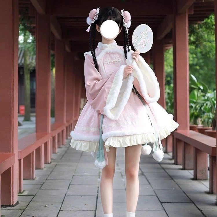 Summer dress, cute long-sleeve, Lolita style, increased thickness