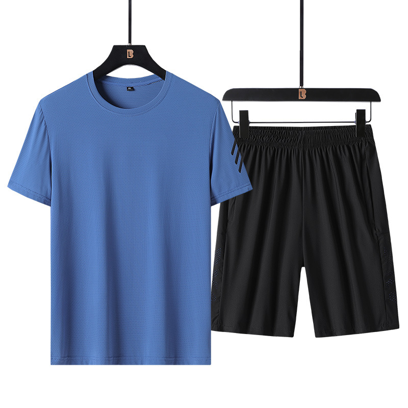 Trajes deportivos para hombres de verano para correr Casual hielo nylon camiseta de manga corta pantalones elásticos transpirables dos piezas