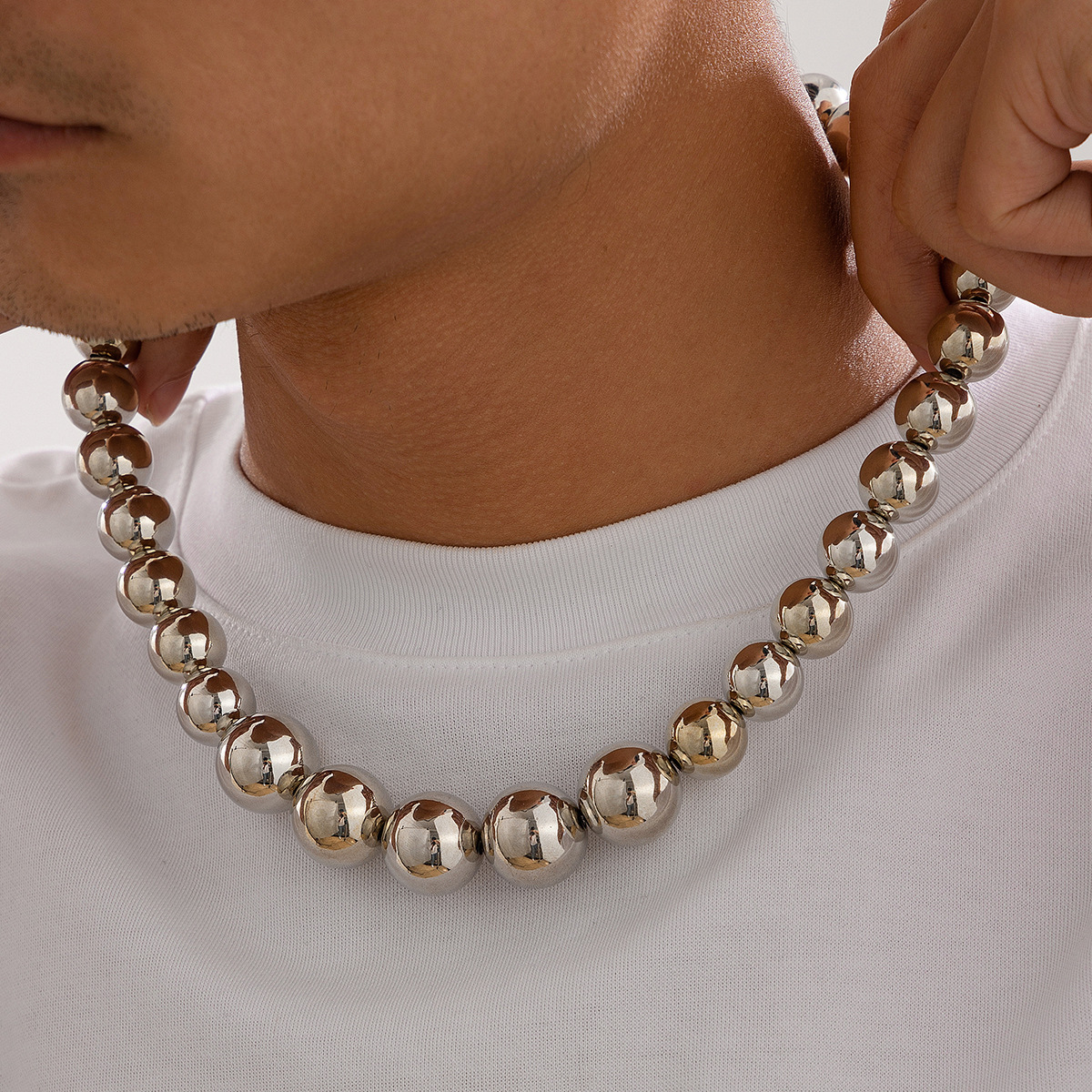 60g Weight Necklace Classification CCB Chain Material ball chain Chain Type 1 Piece Quantity Casual, Holiday, Daily Occasion CCB Material Geometric, Solid Color Pattern Men's Gender Plating Design Vintage Style, Classic Style Style Ornament Men's Exaggerated CCB Round Beads Necklace Necklace Niche Personality Hip Hop Necklace Men 7