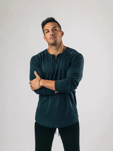 Vintage Henry Shirt Long-Sleeve T-Shirt Solid Color Men's Fitness Base Layer Top Casual Pure Cotton Elastic Thin V-Neck Open Front Men's Clothing