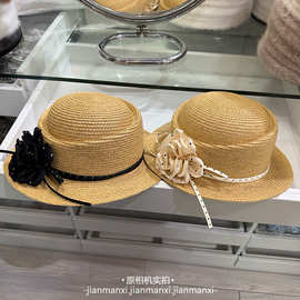 ins波点蝴蝶结花朵草帽女夏平檐防晒遮阳帽度假海边帽子麦秆礼帽