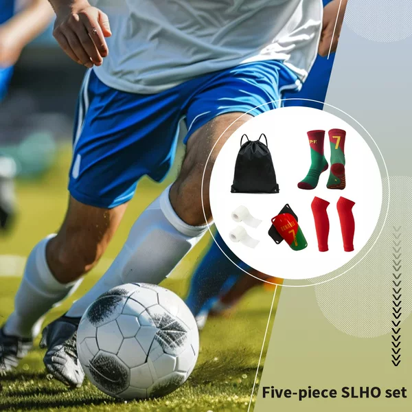 Cross-Border Hot-Selling Football Socks, Sports Gear, Leg Sleeves, Shock-Absorbing Football Socks, Shin Guards, Bandages, Drawstring Ball Bag, 5 Pieces
