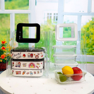 Nordic ins style fashion thick transparent large capacity PVC lunch bag waterproof environmental protection handbag necessary for Street