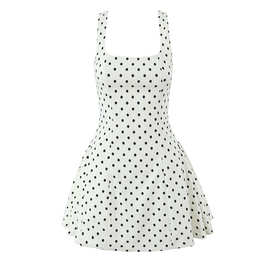 外贸批发春季新款欧美风波点印花背心后背绑带吊带连衣裙
