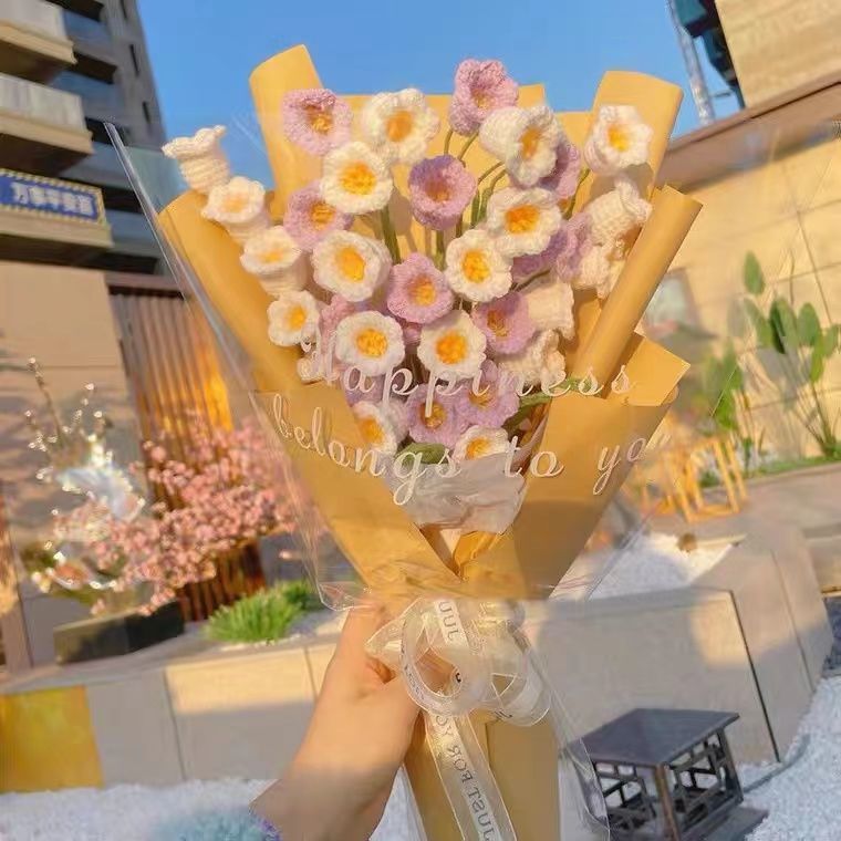 毛線花成品手織花束花花編織花束大束女朋友禮物編織花