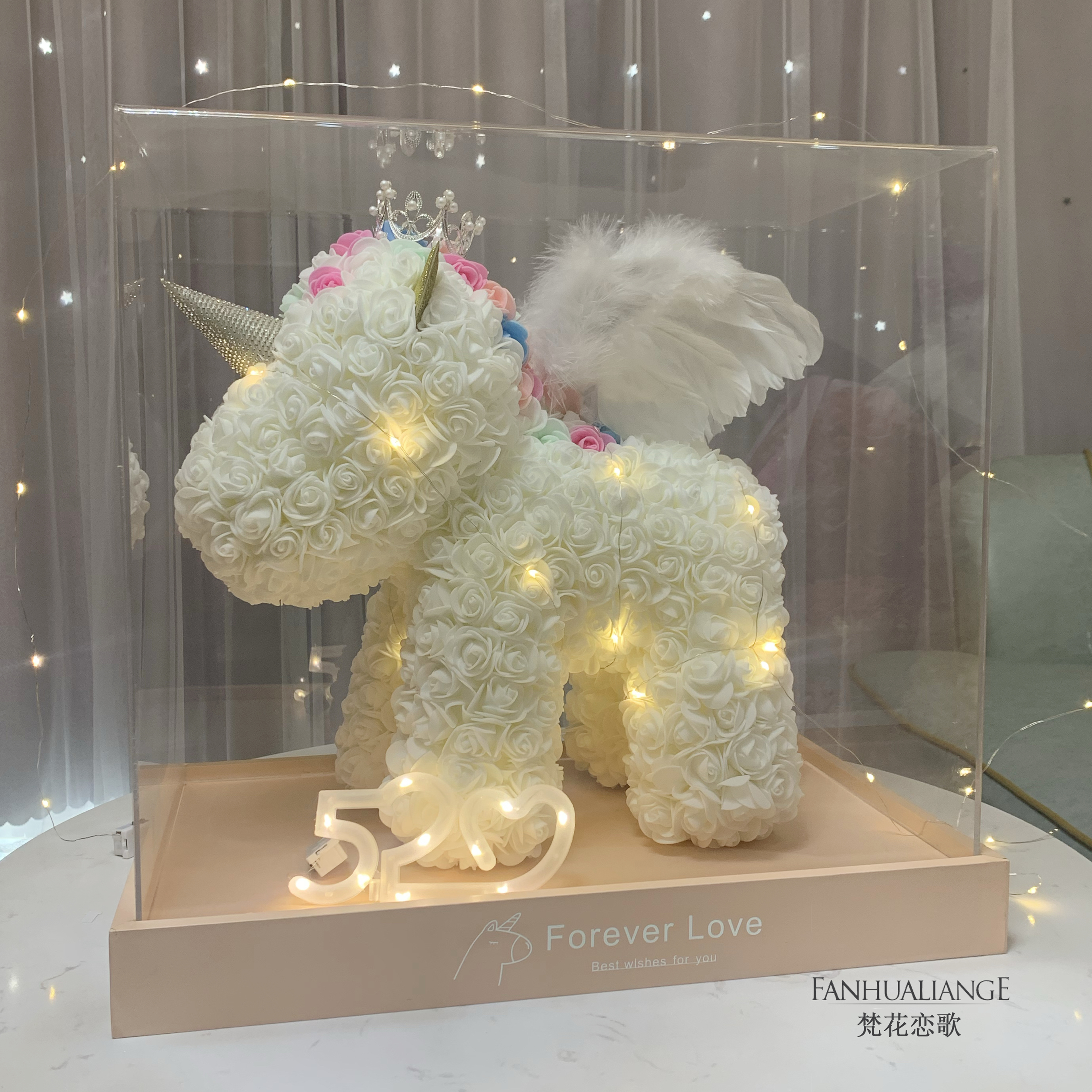 Unicornio flor inmortal rosa ramo caja de regalo de regalo para el día de San Valentín para la novia esposa y amiga