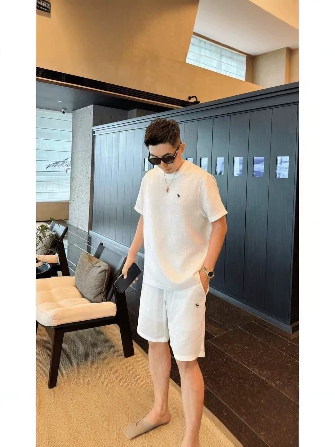 Summer Old Money Style Solid Color Short-Sleeved Shorts Two-Piece Set for Men, Korean Style Fashionable and Versatile Sports and Leisure Suit