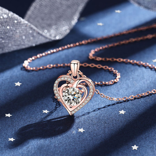 Pure Silver Moissanite Necklace for Women - Classic Heart Shape, New Lockchain, Lightweight Luxury, Unique Pendant Jewelry, Birthday Gift