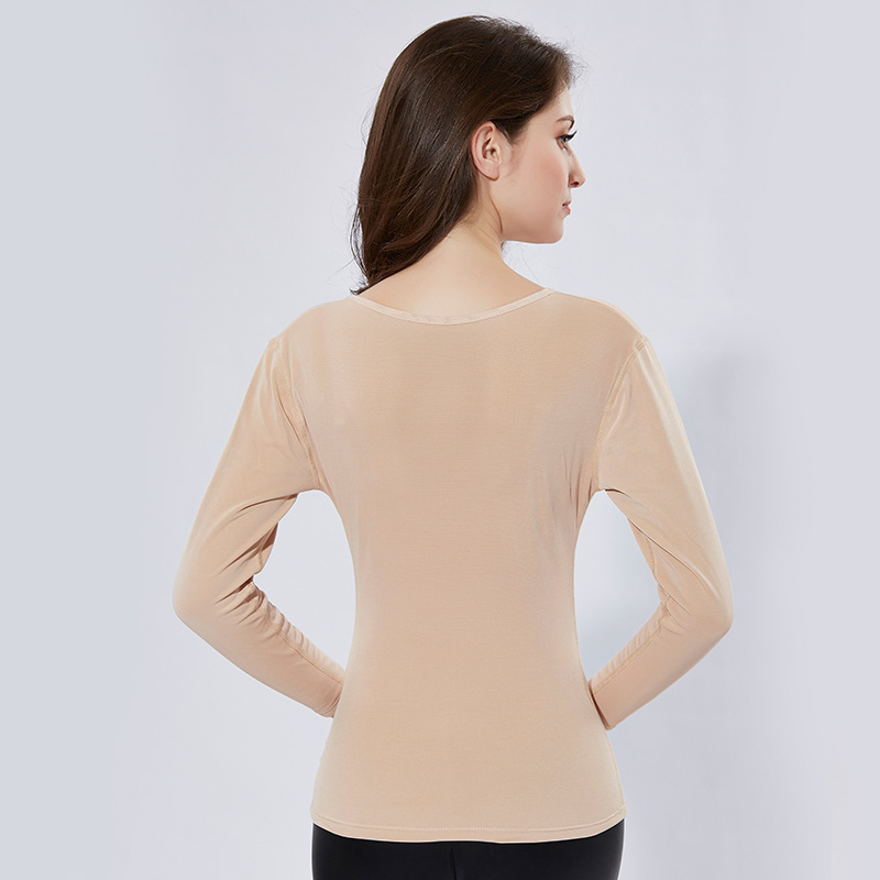 Soporte de pecho cuello bajo ropa interior térmica de mujer slim fit forrado de vellón engrosado camisa de fondo de Enfermería de manga larga de invierno ceñida superior interior