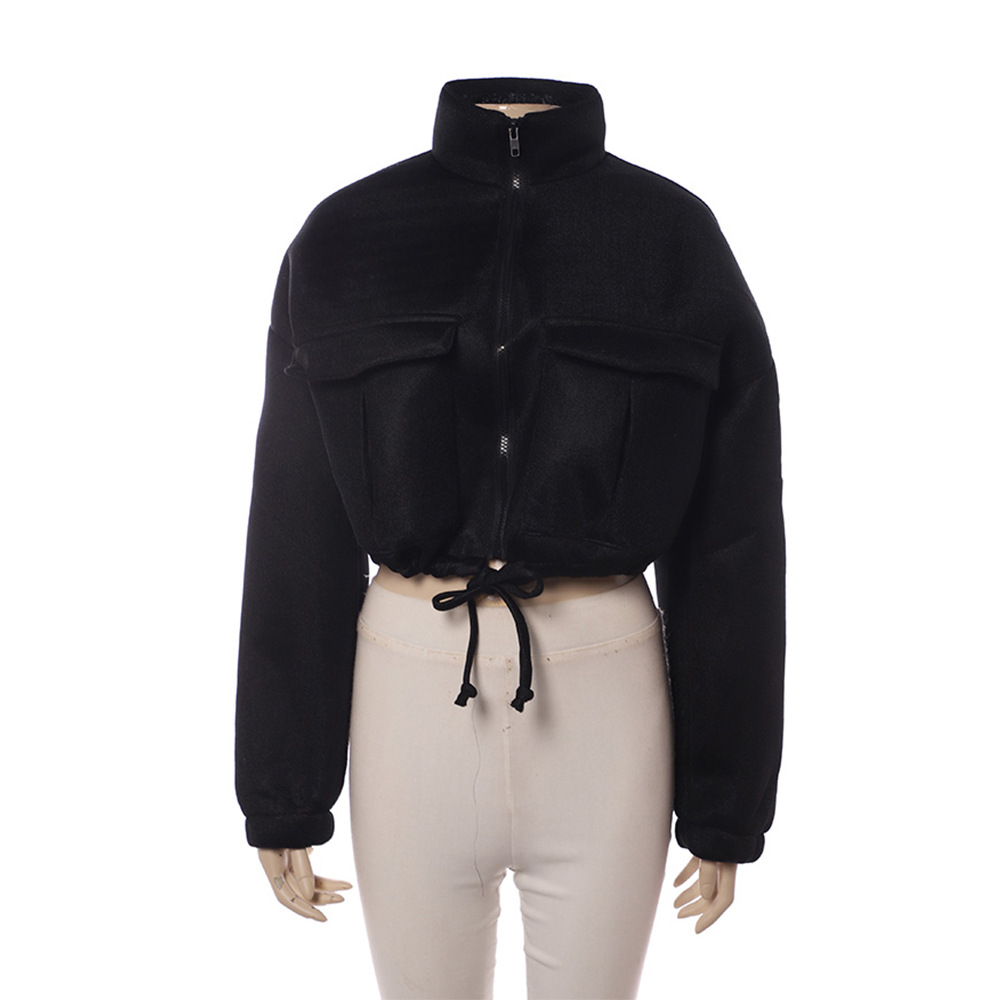 Fashion Solid Color Pocket Polyester Zipper Coat Jacket